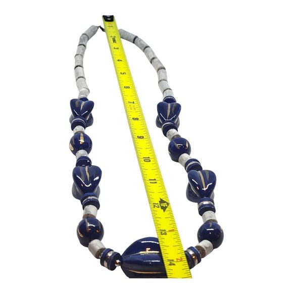 Vintage Necklace Chunky Retro Japan Cobalt Blue Gray Beads 80s Style 26" - Picture 7 of 8